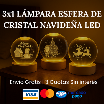 3x1 Lámpara Esfera de Cristal | Led Navideña