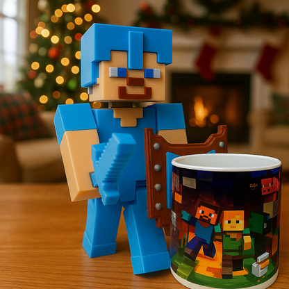 Minecraft Figura Muñeco Articulado 3d Juguete + Taza de regalo