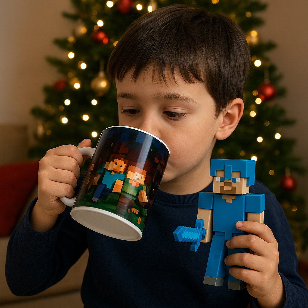 Minecraft Figura Muñeco Articulado 3d Juguete + Taza de regalo