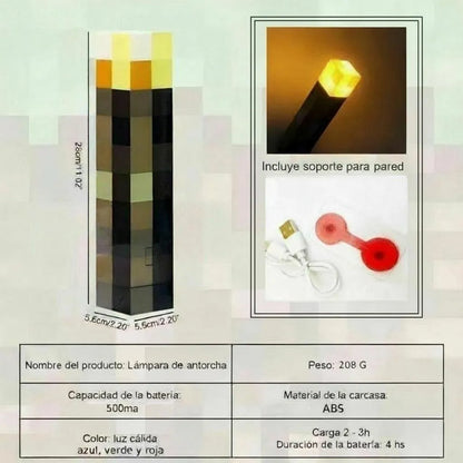 Minecraft Antorcha Lampara De Juguete Luz Led 4 Colores