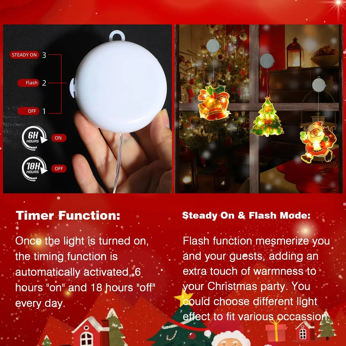 Set X3 Luces Navidad Led |  Papa Noel Decoración