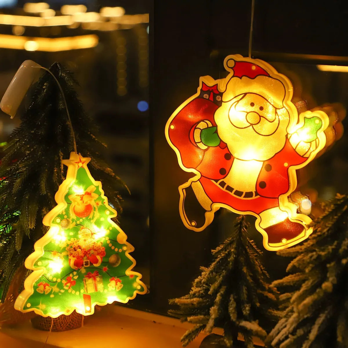 Set X3 Luces Navidad Led |  Papa Noel Decoración