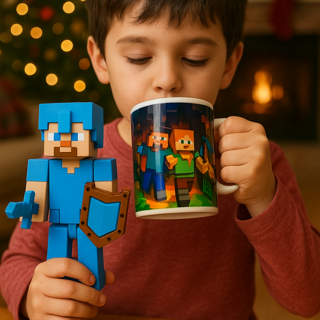 Minecraft Figura Muñeco Articulado 3d Juguete + Taza de regalo